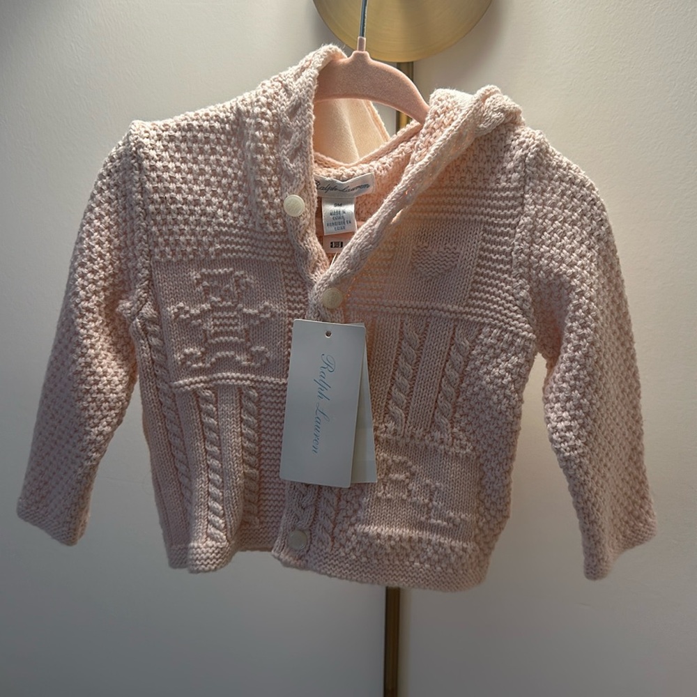 Ralph Lauren pink sweater with ears. NWT size 9 months